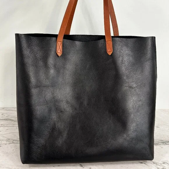 EUC Madewell Large Transport Black & Saddle Brown Leather Tote Bag Carryall - Picture 2 of 6